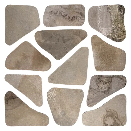 Irregular gray and beige Vulcano stone pieces